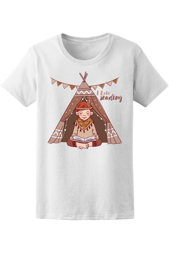 Cute Indian Boy Reading In Tipi T-Shirt Women -Image by Shutterstock, Female x-Large