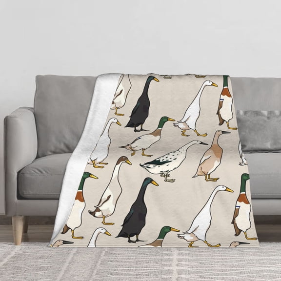 Cute Indian Runner Ducks Flannel Throw Blanket Soft Warm Fleece Blanket for Couch Sofa Bed Cozy Lightweight Farmhouse Duck Pattern Blankets Kids Adults Gifts