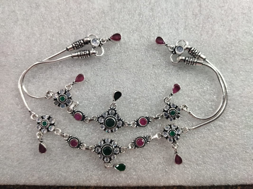 Cute Indian Women style Real Oxidized 925 Sterling Silver CZ Anklets Ankle Handmade Item Women For Her