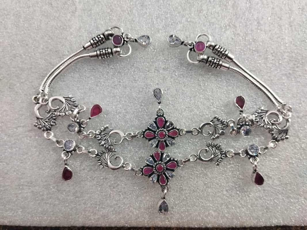 Cute Indian Women style Real Oxidized 925 Sterling Silver CZ Anklets Ankle Handmade Item Women For Her