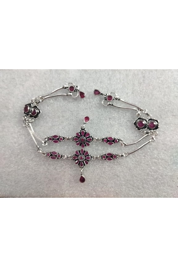 Indian Style Multi-Color CZ Anklets 925 Sterling, Sterling Silver, 10 Inch, Beveled Herringbone