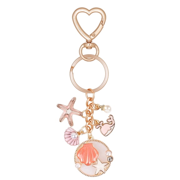 Cute Initial Beach Keychain Starfish Pearl Seashell Purse Charms Keychain, Handbag Backpack Car Accessories keychians Summer Travel Gifts for Women
