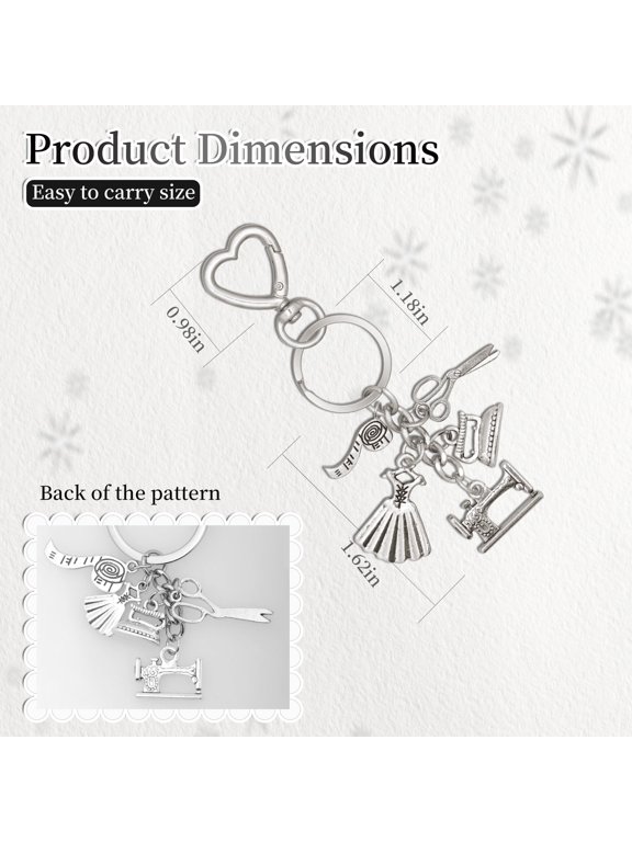 Cute Initial Keychain Sewing Keychains Knitting Keyrings Quilting Keychain, Handbag Backpack Car Accessories keychians Scissors Clew Button Measuring Tape Iron Charm Keychains for Women Men Gift