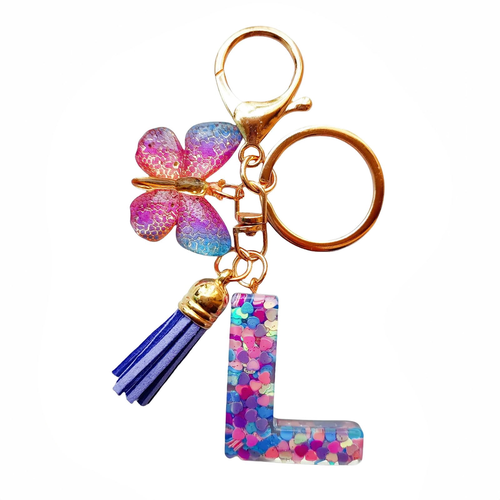 Cute Initial Letter Keychains for Women Girls Tassel Butterfly Pink ...