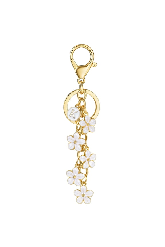 Cute Initial Letter M Keychain,Flower Bag Charms Letter Keyring Purse Bag Accessories(Light Pink)