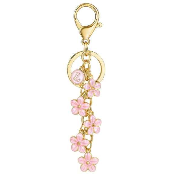 Cute Initial Letter M Keychain,Flower Bag Charms Letter Keyring Purse Bag Accessories(Light Pink)
