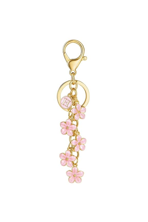Cute Initial Letter M Keychain,Flower Bag Charms Letter Keyring Purse Bag Accessories(Light Pink)