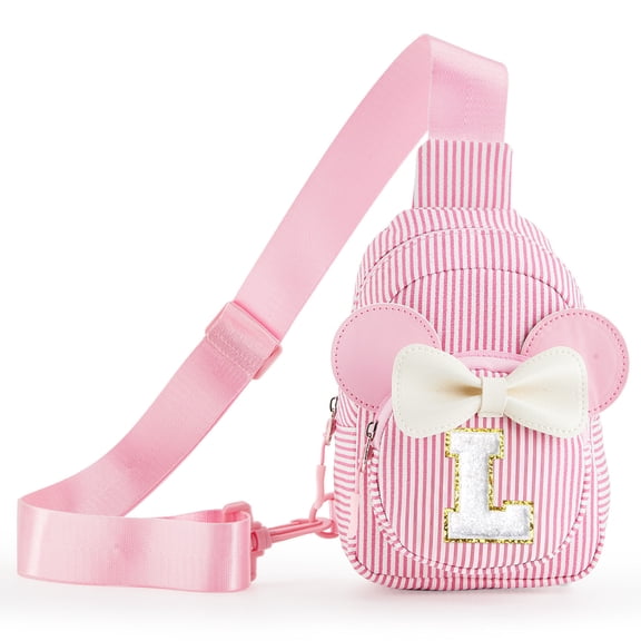 Cute Initial Sling Bag Stripe Crossbody Bag Purse, Fanny Pack Personalized Gifts for Daughter Sister, Pink