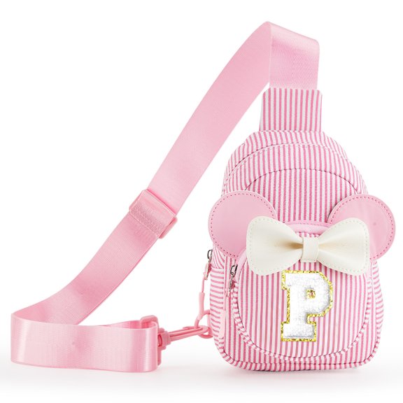 Cute Initial Sling Bag Stripe Crossbody Bag Purse, Fanny Pack Personalized Gifts for Daughter Sister, Pink