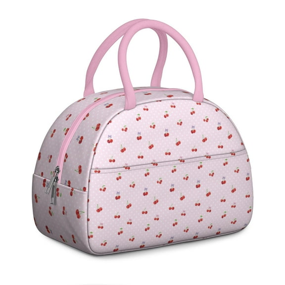 Cute Insulated Lunch Bag for Women, Reusable Thermal Lunch Tote with Cherry Print Design, Sweet Red and Pink Aesthetic, Perfect for Work, Picnic, and Travel