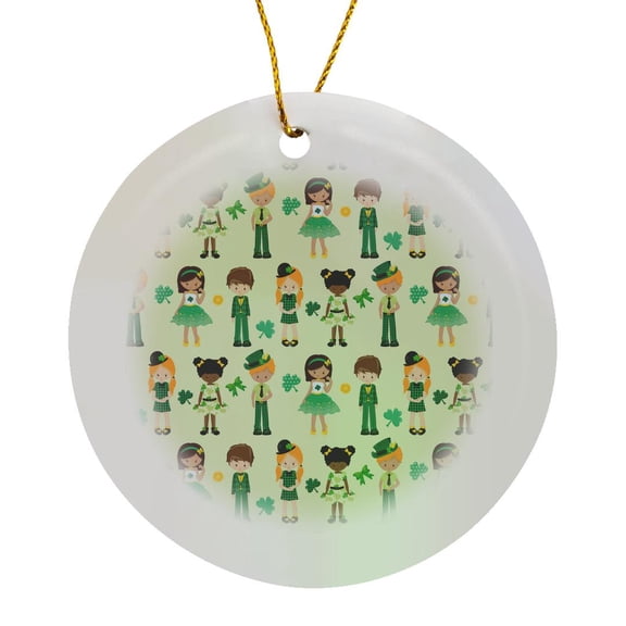 3drose, Cute Irish St Patricks Day Boys and Girls Pattern, Circle Porcelain Ornament