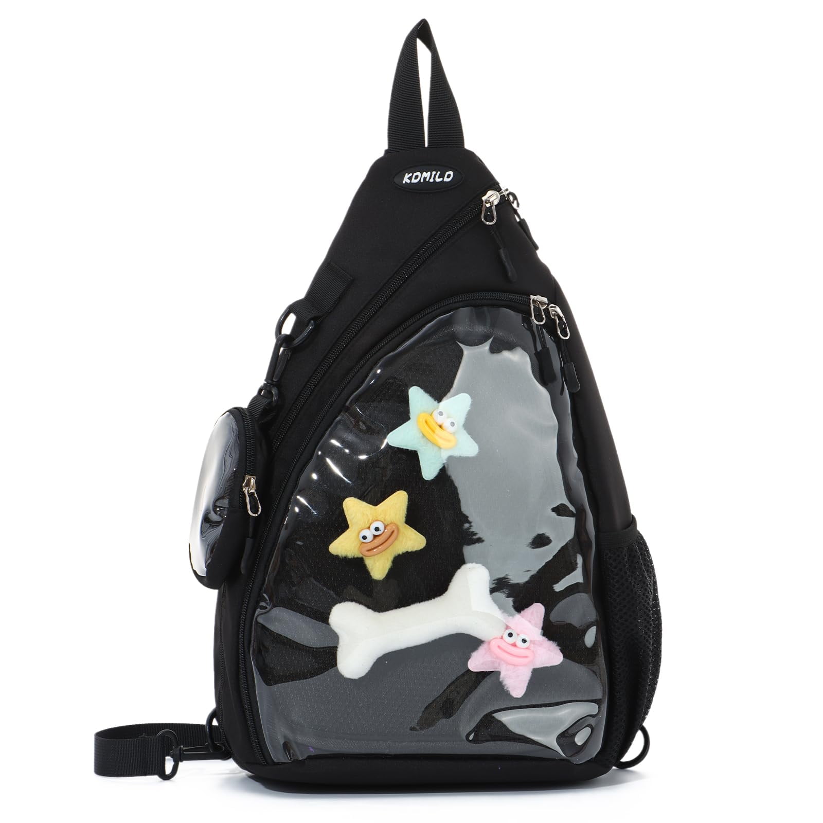 Cute Ita Bag for Men Women Kawaii Pin Display Backpack Fanny Pack Black Crossbody Hiking Day Pack