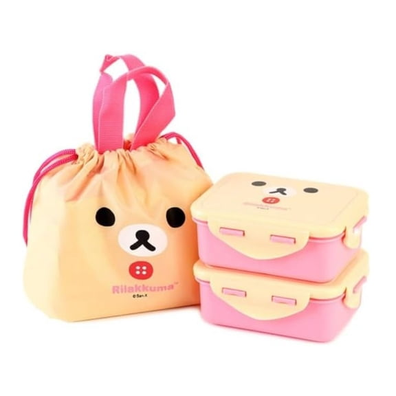 Cute Ivory Bear Character Lunch Box Bento Box with Bag, Snack Containers Set, 4.9 x 3.6 x 1.9 inches (Ivory)[Parallel imports]