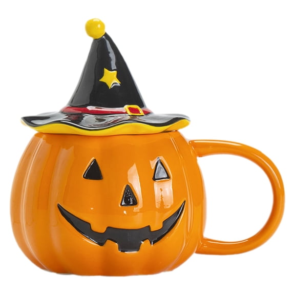 Cute Jack O Lantern Ceramic Mug With Lid, Witch Hat Pumpkin Coffee Cup For Halloween, Novelty Hot Drink Tea Mug For Home Party, Pumpkin Cup