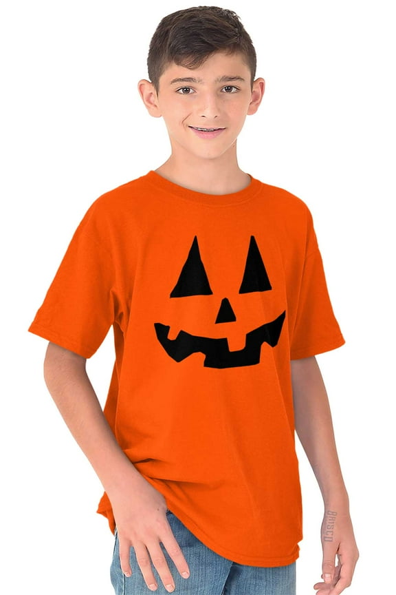 Cute Jack O' Lantern Pumpkin Face Crewneck T Shirts Boy Girl Teen Brisco Brands S
