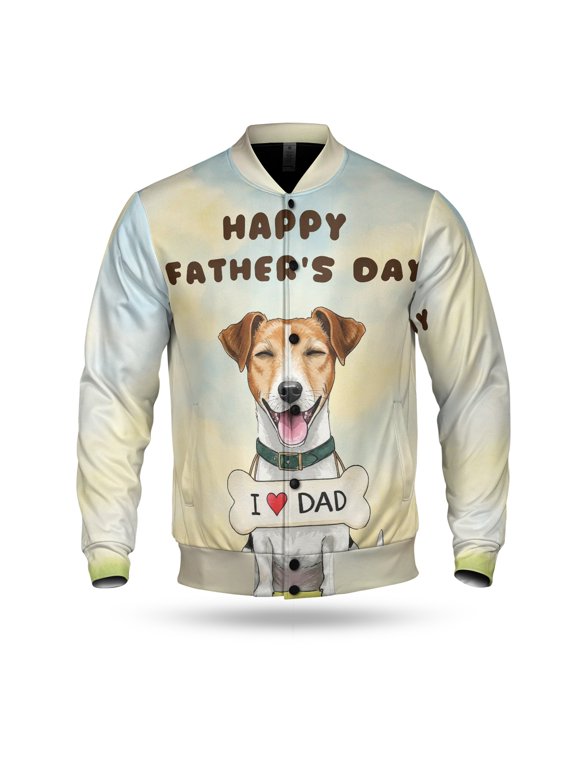 Cute Jack Russell Terrier Loves Dad Happy Father's Day All Over Print 3D Baseball Jacket Parson Jack Dog Lover Bomber Jacket Softball - 12008