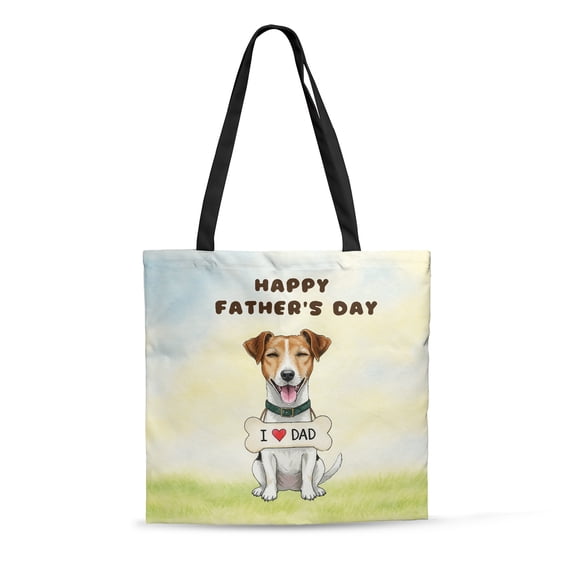 Cute Jack Russell Terrier Loves Dad Happy Father's Day All Over Print 3D Canvas Tote Bag Parson Jack Dog Lover Reusable Handbag - 12008