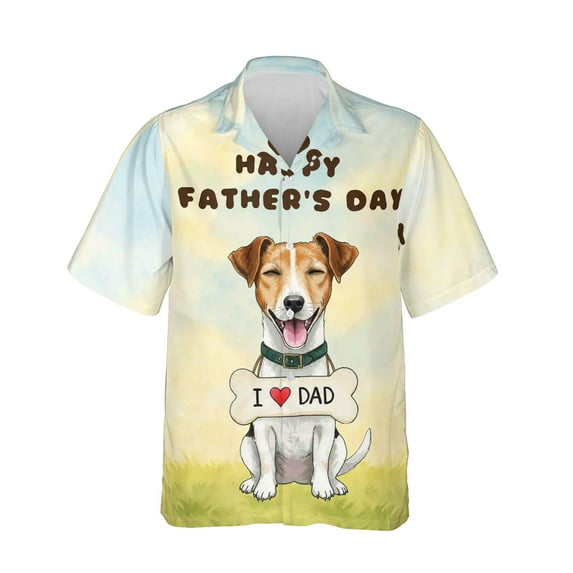 Cute Jack Russell Terrier Loves Dad Happy Father's Day Hawaiian Shirt Breathable Summer Unisex Merch Parson Jack Dog Lover - 12008