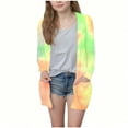 thumbnail image 1 of Cute Jackets for Girls New Girls Open Front Cardigan Fashion Tie Dyed Casual Long Sleeve Jacket Lightweight Fall Outwear with Pockets Yellow 120, 1 of 6