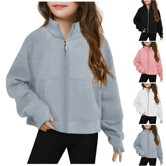 Cute Jackets for Girls and Boys Long Sleeves Round Neck Shirt Hoodless Casual Outwear