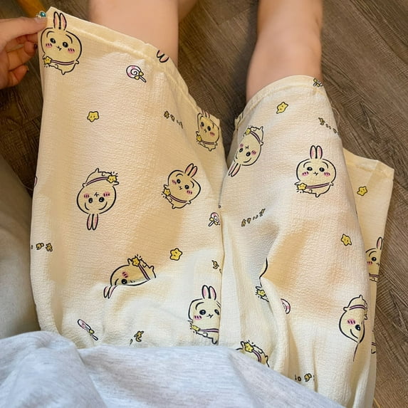 Cute Japanese Chiikawa Cartoon Pajama Pants for Women in Summer Loose Casual Shorts Hachiware Usaqi Can Wear Home Pants Outside