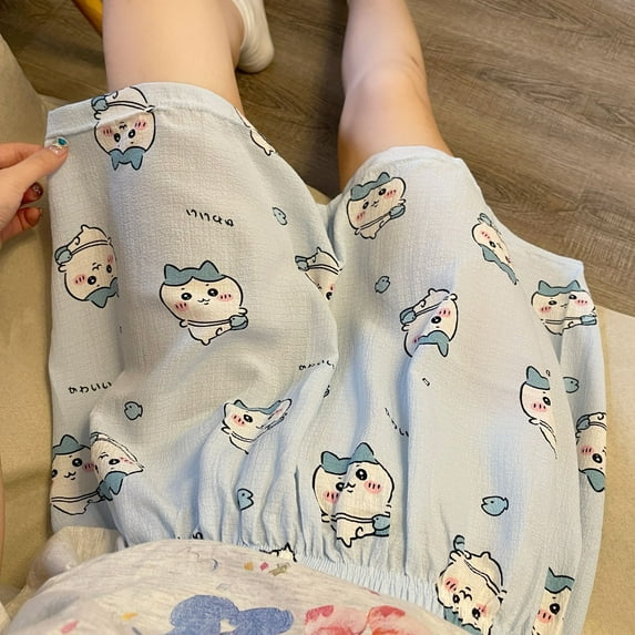 Cute Japanese Chiikawa Cartoon Pajama Pants for Women in Summer Loose Casual Shorts Hachiware Usaqi Can Wear Home Pants Outside