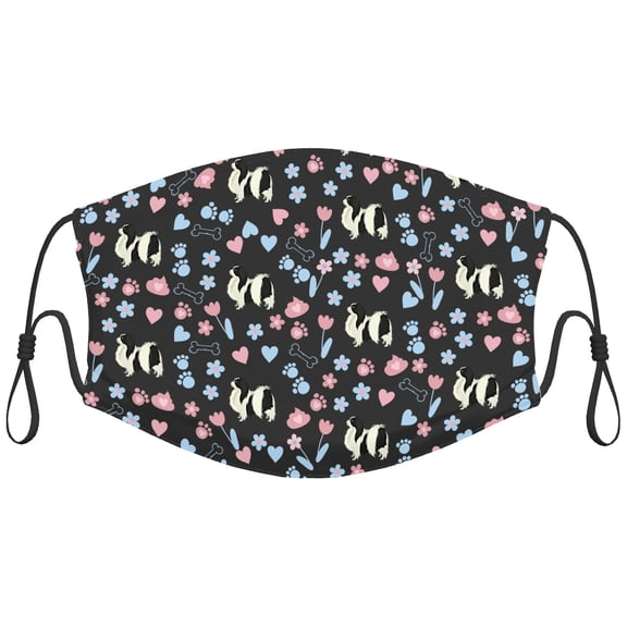 Cute Japanese Chin Dog Graphic Printed Cloth Face Masks Reusable Washable Adjustable for Adults (10 PCS)