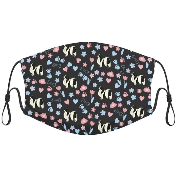 Cute Japanese Chin Dog Graphic Printed Cloth Face Masks Reusable Washable Adjustable for Child (5 PCS)