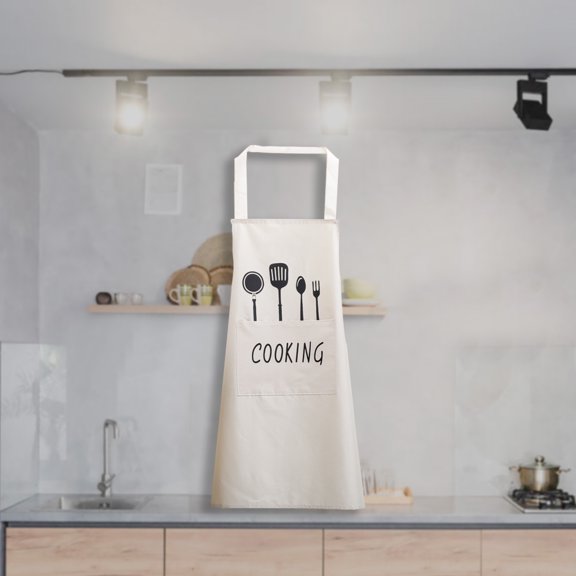 Cute Japanese Kitchen Apron for Women, PVC Wipable Cooking Apron with Large Pockets, Adjustable Bib Work Apron for Home, Chef, Baking, BBQ, Hostess, Housewarming Gift