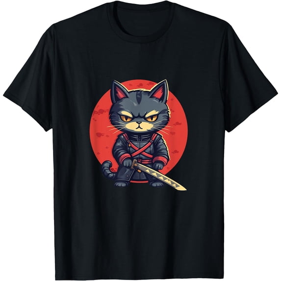 Cute Japanese Samurai Ninja Cat Kawaii Art T-Shirt - Walmart.com