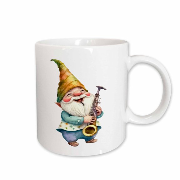 3drose, Cute Jazz Gnome Playing a Saxophone Illustration, 15oz Mug
