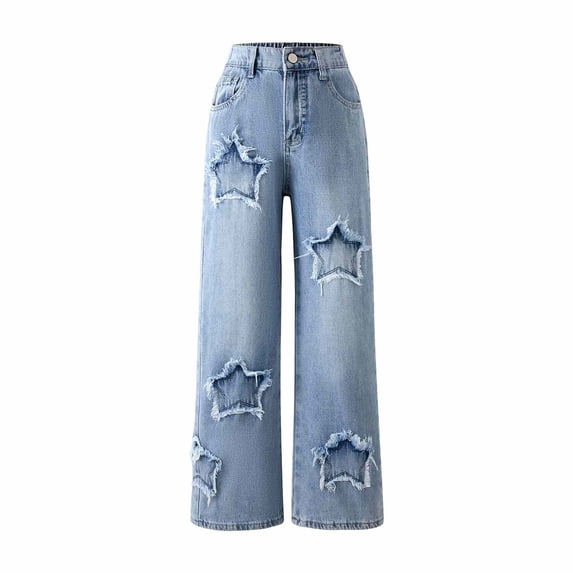 Cute Jeans For Girls 10-12 Bow Jeans Girls' High Rise Bow Elastic High Waist Denim Pants Basic Wide Leg Jeans