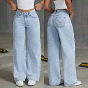 DUNACIFA Cute Jeans For Teen Girls With Bows pantalones para niños 10-12 jeans Girls Wide Leg Jeans Baggy Bow Embroidery High Elastic Waist Denim Pants Cute Y2K Trendy Tween Streetwear 8-16Y