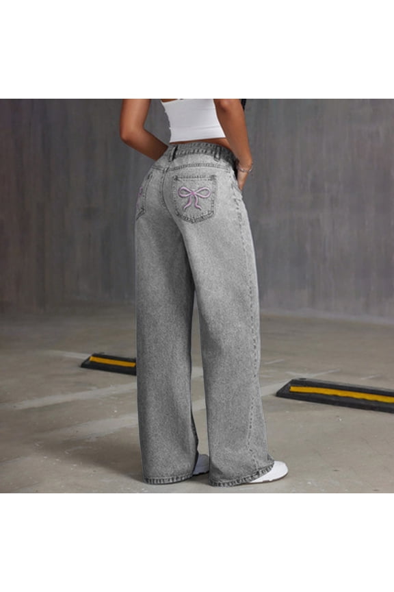 Cute Jeans for Girls 10-12 Baggy Girls' Jeans Spring & Autumn New Loose Casual Straight Leg Wide Leg with Heart Love Patch Design Comfortable Stylish