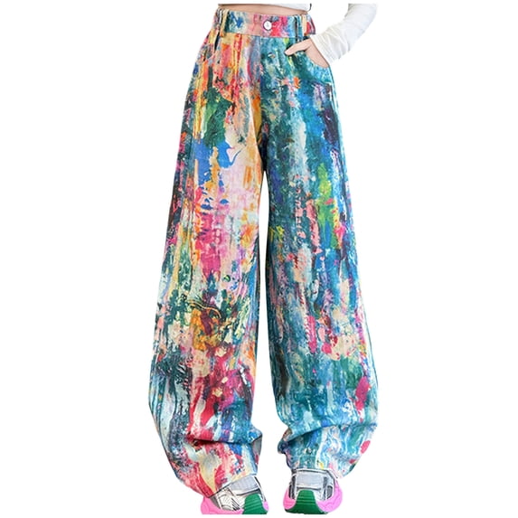 Cute Jeans for Tweens Girl's Wide Leg Jeans, Light Blue Denim High Waist Baggy Pants with Bow Embroidery, Y2K Streetwear Style