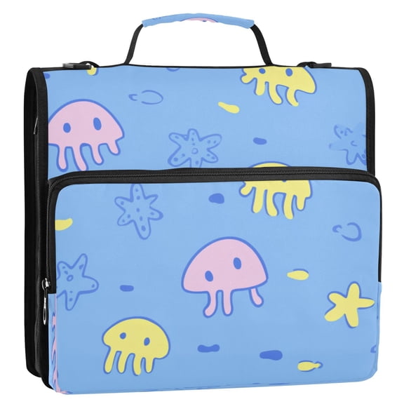 Cute Jellyfish Stripes Lines Zipper Binder Bag 3 Ring Binder Bag,Large Capacity Durable Binder Organizer Bag