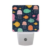 Cute Jellyfish Devilfish Fish Bubbles LED Night Light Sensor Lamp Plug-in Adjustable Brightness 2 Pack