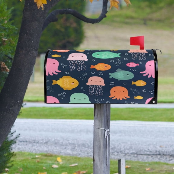 Cute Jellyfish Devilfish Fish Bubbles Magnetic Mailbox Cover Rust Protection Yard Decor 20.7" x 18.03"