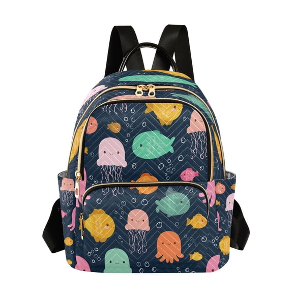 Cute Jellyfish Devilfish Fish Bubbles Quilted Backpack Fashion Daypack Commuter Bag for Women 14 L