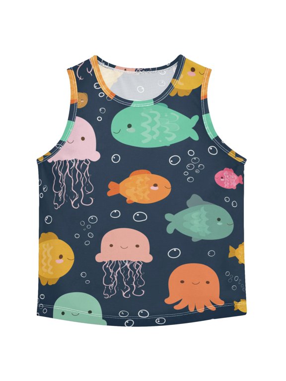 Cute Jellyfish Devilfish Fish Bubbles Vest Undershirt Tank Top Sleeveless Quick Dry M