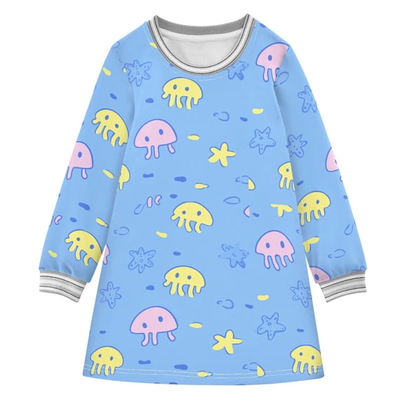 Cute Jellyfish Girls'long-sleeved dress Thickened A-dress Warm Dress Basic Shirt Party Dresses