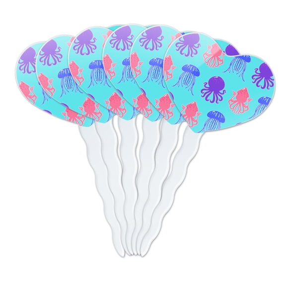 Cute Jellyfish Octopus Squid Tentacles Pattern Heart Love Cupcake Picks Toppers Decoration Set of 6
