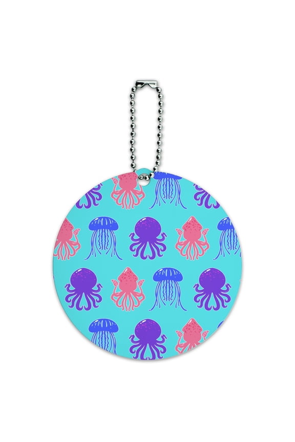 Cute Jellyfish Octopus Squid Tentacles Pattern Round Luggage ID Tag Card Suitcase Carry-On