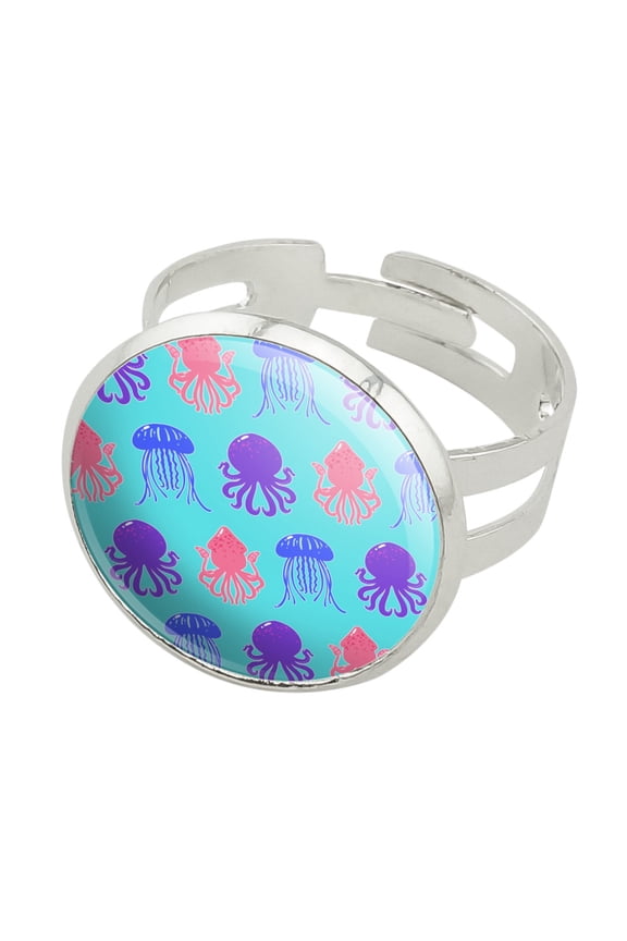 Cute Jellyfish Octopus Squid Tentacles Pattern Silver Plated Adjustable Novelty Ring