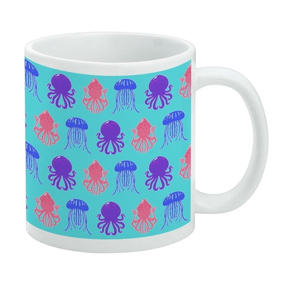 Cute Jellyfish Octopus Squid Tentacles Pattern White Mug