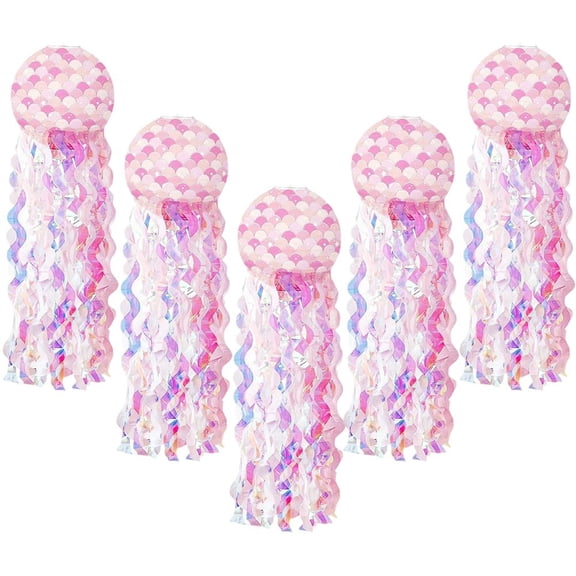 Cute Jellyfish Paper Lanterns Under The Sea Party Decorations Iridescent Tendrils for Mermaid and Ocean Themed Birthday Decorations, Easy Setup Colorful Ceiling Ornaments