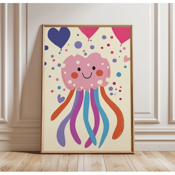 Cute Jellyfish Poster Ocean Animal Wall Art Colourful Nursery Art, Unframed Poster