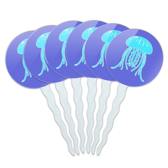Cute Jellyfish Tentacles Ocean Cupcake Picks Toppers Decoration Set of 6