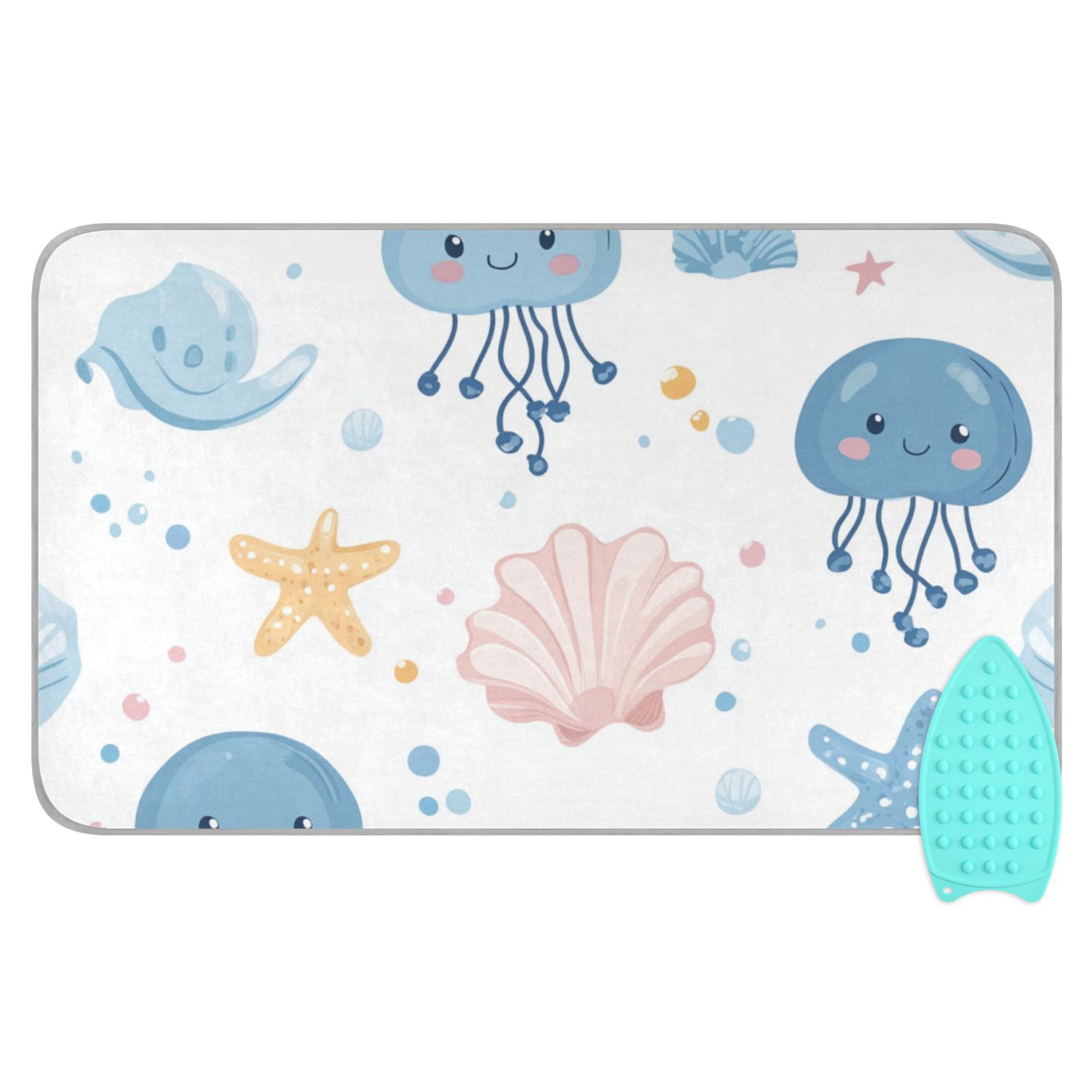 Cute Jellyfishes Starfishes Shells Bubbles Soft Pastel Ironing Mat Blanket Portable Travel Ironing Pad Heat Resistant Pad 47.2" x 27.6”