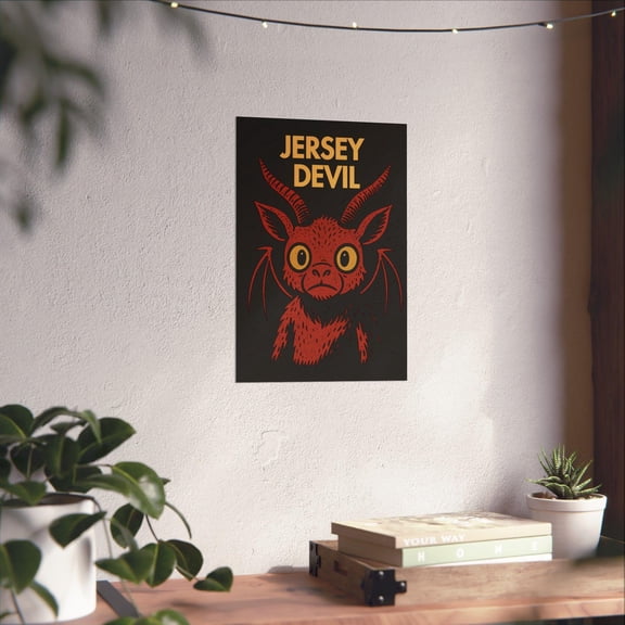 Cute Jersey Devil Poster Funny Cryptid Wall Art for Spooky Fans Adorable Urban Legend Print for Halloween Decor